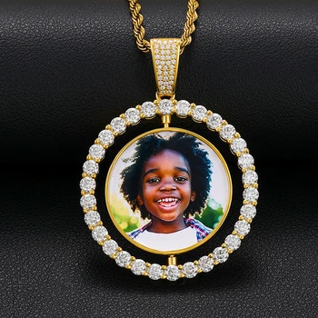 D Farba Moissanite Zákazku Foto Rotujúce Obojstranné Medailónky Náhrdelník Prívesok 925 Sterling Silver Mužov Hip Hop Šperky