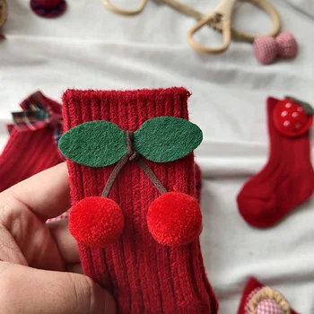 Nové Červené Vianočné Ponožky pre Deti Zimné Hrubé Pletené Veľké Luky Členkové Ponožky Baby Dievčatá Boot Ponožky Deti Teplá Bavlnená Osadenie
