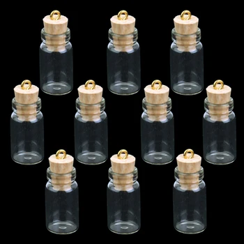 10Pcs Mini Prázdne Jasných Sklenených Fľašiach Prívesok s Caps Želanie Sklenenej Fľaštičke Pohárov, Fliaš DIY Prívesok Charms