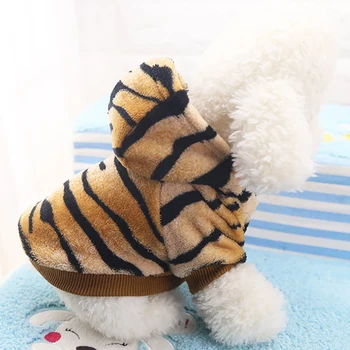 Zimné Módne Kostýmy Pet Oblečenie Tiger Vzor Premenil Coats Pet Flanelové Mikina S Kapucňou Bundy Pre Malé Psa