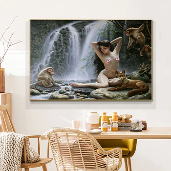 Sexy Nahé Ženy Wall Art Opice Plátno Tlačiť Klasických olejomalieb Obrázky, Plagáty a Výtlačkov pre Home Decor