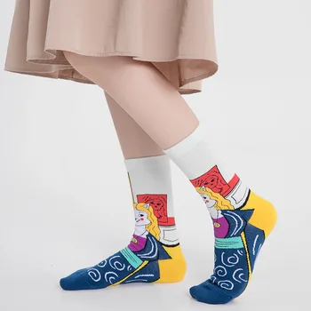 PEONFLY Legrační Karikatúra Mačka Vzor Ženy Bavlna Šťastný Ponožky Krátke Lumbálna Harajuku Bežné Tvorivé Ponožky Umenie Novosti Ponožky