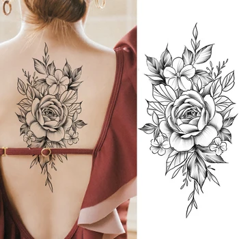 Čierny Kvet Dočasné Tetovanie Nálepky Falošné Nepremokavé Krásne Ruže Tetovanie Pre Ženy, Dievča Módne Body Art Wasit Rameno Tetovanie