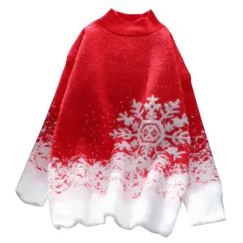2022 Žien Nový Rok Sveter Mäkké Plyšové Pletený Pulóver Sladké Vianoce Oblečenie Snowflake Svetre Vlna Teplého Voľné Knitwear
