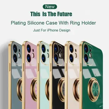 Luxusné Krúžok Držiak puzdro Pre iPhone 11 7 8 Plus Gold Plating Kovový Stojan, Kryt Telefónu, Pre iPhone 12 Pro Max XS XR SE 2020 Silikónové