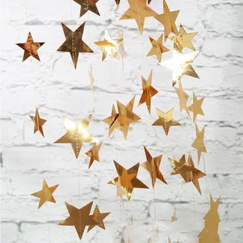4meter Star String Svetlé Zlato, Striebro Papier Garland Bunting Bannery Svadobné Party Domov Nástenné Závesné Dekorácie Baby Sprcha Prospech