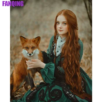 Ruské Dievča A Fox 5D DIY Diamond Maľby Plné Námestie Kolo Drahokamu Výšivky Cross Stitch Súprava Domáce Dekorácie Darček