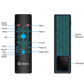 Hlas Diaľkové Ovládanie 2.4 G Lietať Vzduchom myši T6 Plus mini Bezdrôtová klávesnica 7 Farieb, s podsvietením touchpad pre Android TV Box T9 X96MAX T8