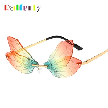 Ralferty 2021 Módne dámske slnečné Okuliare bez obrúčok Farebné Dragonfly Steampunk Sunglases Jasný Objektív Odtiene oculos de sol feminino