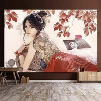 Čínsky Štýl Retro Japonský Dekoratívne Gobelín Tetovanie Belle Bar Reštaurácia Stene Visí Spálne