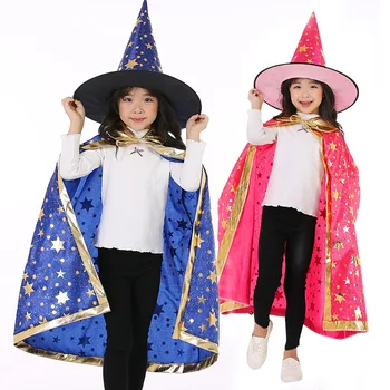 Halloween Kostým Satin Cape s Klobúk pre Deti Chlapcov Sprievodca Dievčatá Čarodejnice Cosplay Halloween Party Dieťa Zdobiť Ghost Oblečenie 2021