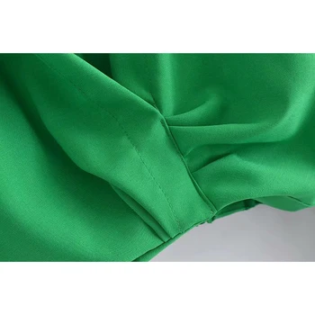 Za 2021 Elegantný Zelený Ženy Sady 2 Kusy Sexy V Krku Mujer Ostrihané Topy a Vysoký Pás Skladaný Plášť Midi Sukne Streetwear Vyhovuje