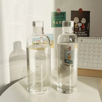Cutelife Nordic Transparentné Sklenené Fľaša Na Vodu Šťavy, Čaj, Mlieko Pitie Fľaša Kuchyňa Opakovane Športové Fľaše S Časom Značku