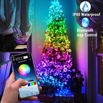 2022 Vianočný Strom Dekorácie USB LED Reťazec Ľahké Nepremokavé Bluetooth App Riadenie String Svetlá Lampy Vonkajšie Rozprávkových Svetiel