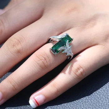 Módne Trendy, Strieborná Farba Šperky Zásnubný Prsteň Tvar Obdĺžnika Zelená Dúha Kameň Prstene pre Ženy snubný Prsteň Dary