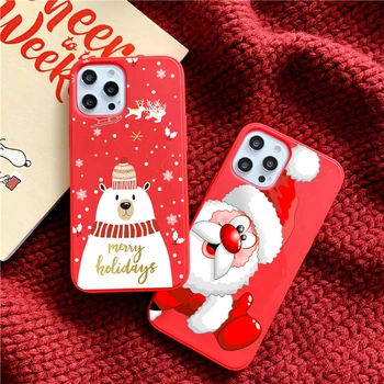 Vianočné Cartoon Elk Červený Telefón puzdro Pre IPhone 13 12 11 Pro Max 7 8 Plus XS X XR SE20 Legrační Zviera Maľovanie Mäkké Pokrytie Fundas