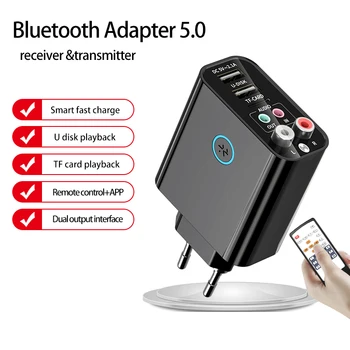 Bluetooth 5.0 Adaptér Bluetooth Prijímač, Vysielač 2-v-1 3,5 mm pre Bezdrôtové pripojenie AUX Audio U diskov/TF karty, prehrávanie AUX+RAC výstup