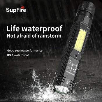 SupFire G19 LED+KLAS Baterka Super Svetlé 5 Režimov 90 Stupňov Twist USB Nabíjateľné Magnet Mini Vedúci Pochodeň Kempingové Svietidlo