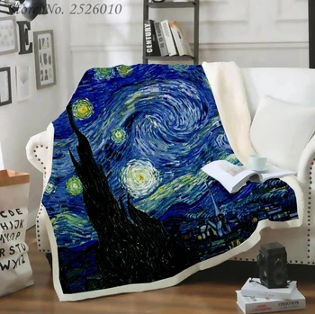 Hodiť Deka Van Gogh Olejové Maľby 3D Velvet Plyšové Deka prehoz cez posteľ pre Deti, Dievčatá Sherpa Deka Gauči Deka Pokrytie Cestovných 01