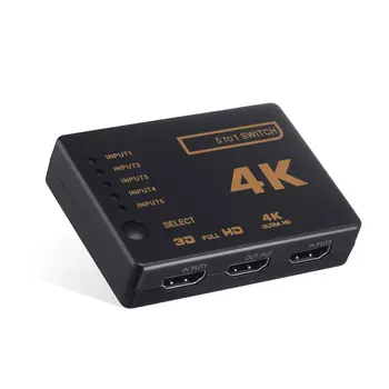 1 sada 5 Port UHD 3D 4K 1080p HDMI Splitter Spínač Voliča Switcher Hub IR Diaľkové HDTV Hub infračervené diaľkové
