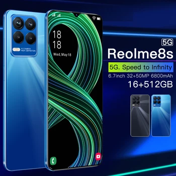 Globálna Verzia 2021 Reolme 8s 5G Smartphone 6.7 Palcový 6800mAh Odomknúť Android 11.0 16GB+512 gb diskom Moblie Telefóny Ultra Mobilné Unibody