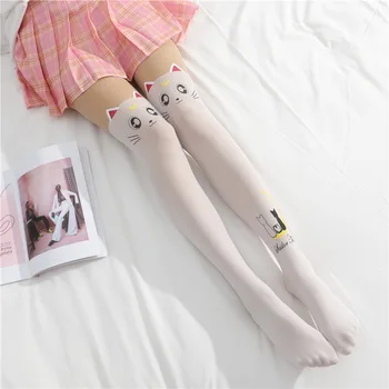 Japonský Lolita Ponožky Roztomilý Falošné Thight Vysokej Šitie Pantyhose Ženy Pančuchy Mesiac Cat Girl Falošné Vysokej Trubice Ponožky Anime kawaii