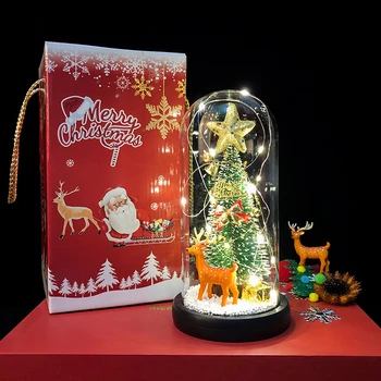LED Svietiace Vianočný Stromček USB Desktop Sklenený Kryt Cedar Sobov, Dekorácie, Ozdoby, Vianočné Dekorácie 2022 Nový Rok Darček