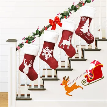 Vianočné Ponožky Darčekové Tašky Roztomilý Elk Výšivky, Vianočné Ponožky, Krásne Prívesky Stromy Drop Ozdoby