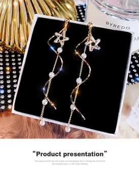 Nový štýl dlhý strapec crystal prívesok náušnice kórejská verzia elegant pearl módne dievča náušnice dámske strany, šperky, šperky