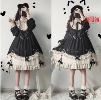 Kawaii dievča gothic lolita op loli cos Gothic, vintage sladké lolita šaty čipky bowknot výšivky stáť vysoký pás viktoriánskej šaty