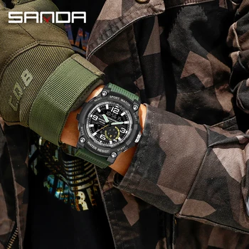 SANDA Pánske náramkové hodinky Quartz Duálne Zobrazenie Analógové Digitálne LED Elektronické Hodiny Nepremokavé G Štýl Vojenské Športové Mužské Hodinky