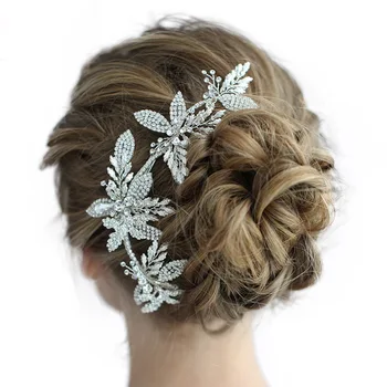 SLBRIDAL Ručné Strieborná Farba Crystal Drahokamu Svadobné Vlasy Klip Barrettes Svadobné Headpiece Vlasy príslušenstvo Ženy Šperky