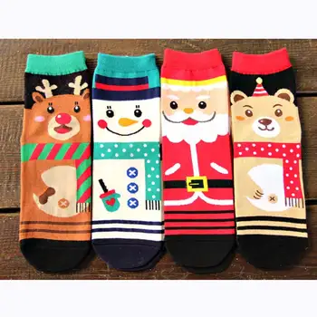 2019 Vianočné Cartoon Santa Elk Happy Socks 4 Vzory Moose Zábavné Zimné Členok Bavlna Žena Ponožky Happy Christmas