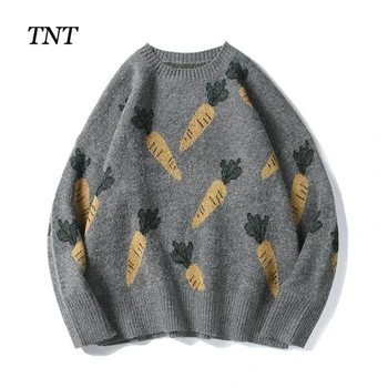 TNT Vianočný sveter mužov a ženy, mrkva vzor teplý pulóver voľné pletený sveter kórejský módne Harajuku pár oblečenie