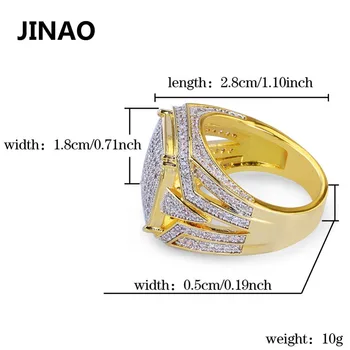 JINAO Hip Hop Ľadový Sa Zlato Micro Pave Kubický Zirkón Bling Veľké Námestie Prstene pre Mužov Šperky 18 mm Šírka Krúžky s 7 8 9 10 11 12