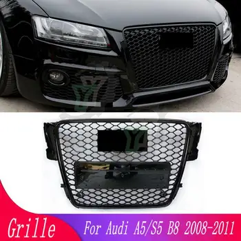 Lesklý Čierny športové šesťhranné honeycomb oka prednej mriežky pre Audi A5/S5 B8 2008 2009 2010 2011 (RS5 štýle) auto racing gril