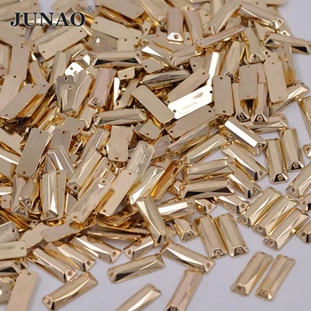 JUNAO 7x21mm Šitie Gold Crystal Obdĺžnik Kamienkami Šiť Na Akryl Crystal Nášivka Zlato Flatback Kamene na Oblečenie Remeslá