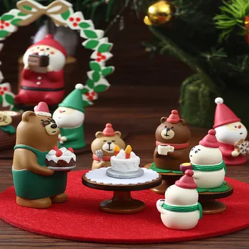 Japonsko Kawaii Vianočné Decole Medveď Cartoon Maskot Sant Claus Miniatúrne Sošky Dekorácie Cake Bakery Živice Plavidlá, Ornamenty, Hracky