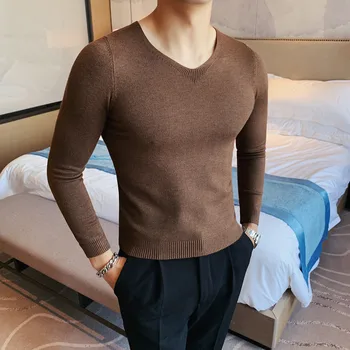 2021 novej pánskej módnej značky tvaru bežné pletený pulóver klesnutie sveter svalov bratia dlhým rukávom Tenký sveter mužov