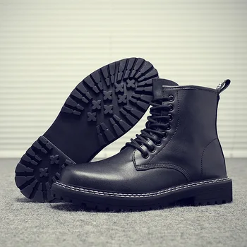 Muži fashoin kovbojské topánky na jeseň zimné topánky, originálne kožené boot čierne platformy členok botas masculinas botines hombre zapatos