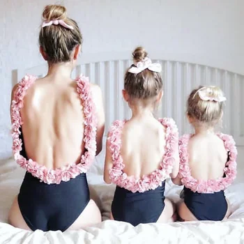 Sexy 3D Kvet Popruh Backless Matka, Dcéra, Rodina Zodpovedajúce Plavky Ženy, Dievča, Kvetinové jednodielnych Plaviek Bikiny 2021