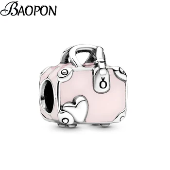 BAOPON 2ks/veľa Ružová Smalt Cestovná Taška Charms Korálky Fit Značky Náramky & Náhrdelníky DIY, Takže Módne Šperky Príslušenstvo