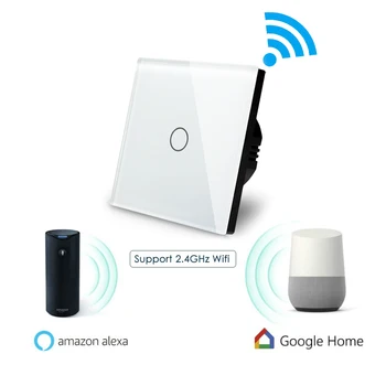 2 Pozície Tuya WiFi Smart Light Switch s Sklenený Panel 2 Spôsob Dotykový Senzor Wifi nástenný Spínač, Hlas Práce s Alexa Domovská stránka Google