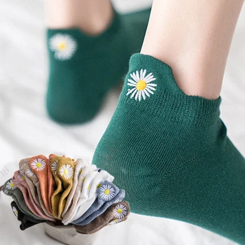 1 Pár Kawaii harajuku Výšivky Daisy Ženy Ponožky Bavlna Multicolor Chryzantéma Retro Farebné Ponožky Ženy harajuku