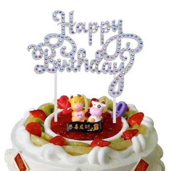 Kreatívne Lesklé Crystal Tortu Vňaťou Happy Birthday Dekorácie Zlato, Striebro Cupcake Vlajka Svadobné Valentines day Party DIY Dodávky