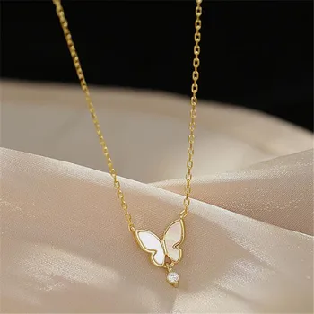 Nový Shell Motýľ Crystal Prívesok Náhrdelník Kórejský Štýl Ženský Clavicle Reťazca Svadobné Šperky Príslušenstvo