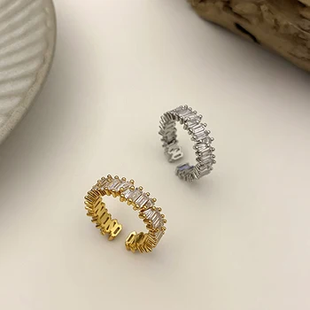 VRÚBKOVANÝM Európskej Luxusné Geometrie Zirkón Otvoriť Krúžok Kreatívny Dizajn Temperament Žien Zlatá Farba Kovu Módne Šperky