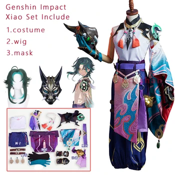 Anime Genshin Vplyv Xiao Cosplay Kostýmy Plný Nastaviť Jednotné Maska, Parochňa Kimono Party Šaty Príslušenstvo Halloween Kostým Pre Ženy Mi