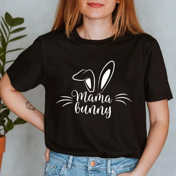 Mama Bunny Bavlna T-shirt Roztomilý Ženy Krátky Rukáv Grafické Veľkonočné Králik Tričko Kawaii Ježiša Krista Dovolenku Dar Topy Tees