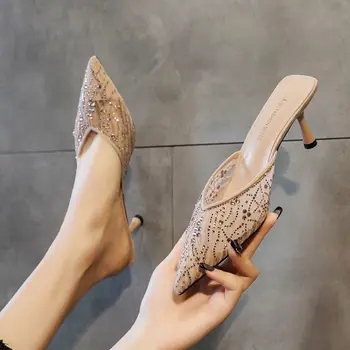 Letné 2021 nové duté Baotou vysoké podpätky papuče ženy módne dámske topánky